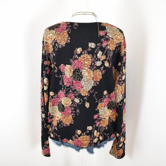 VTG 00s Y2K MSK Black Colorful Gold Floral Single Closure Long Sleeve Cardigan - Picture 3 of 5